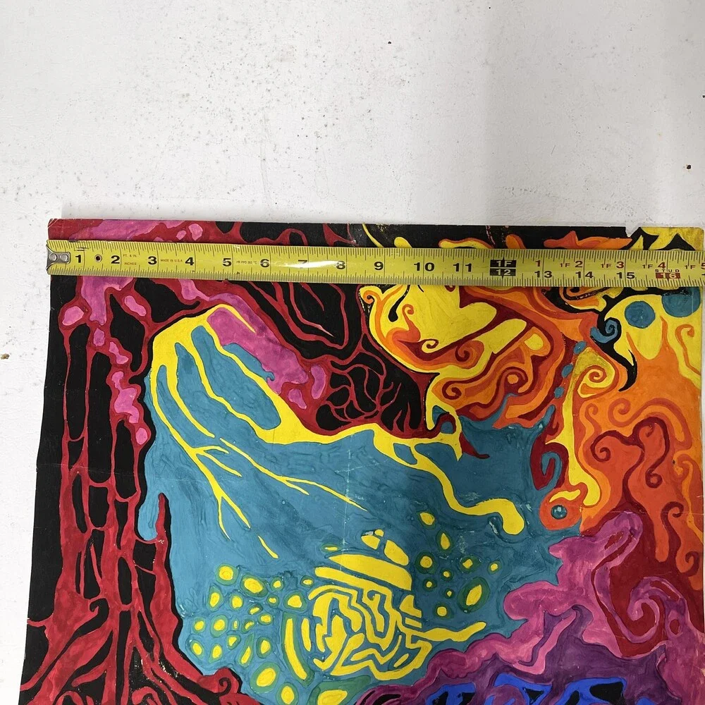 Vintage 1968 Psychedelic Abstract Drawing Original OOAK Multicolor Paper 15x18